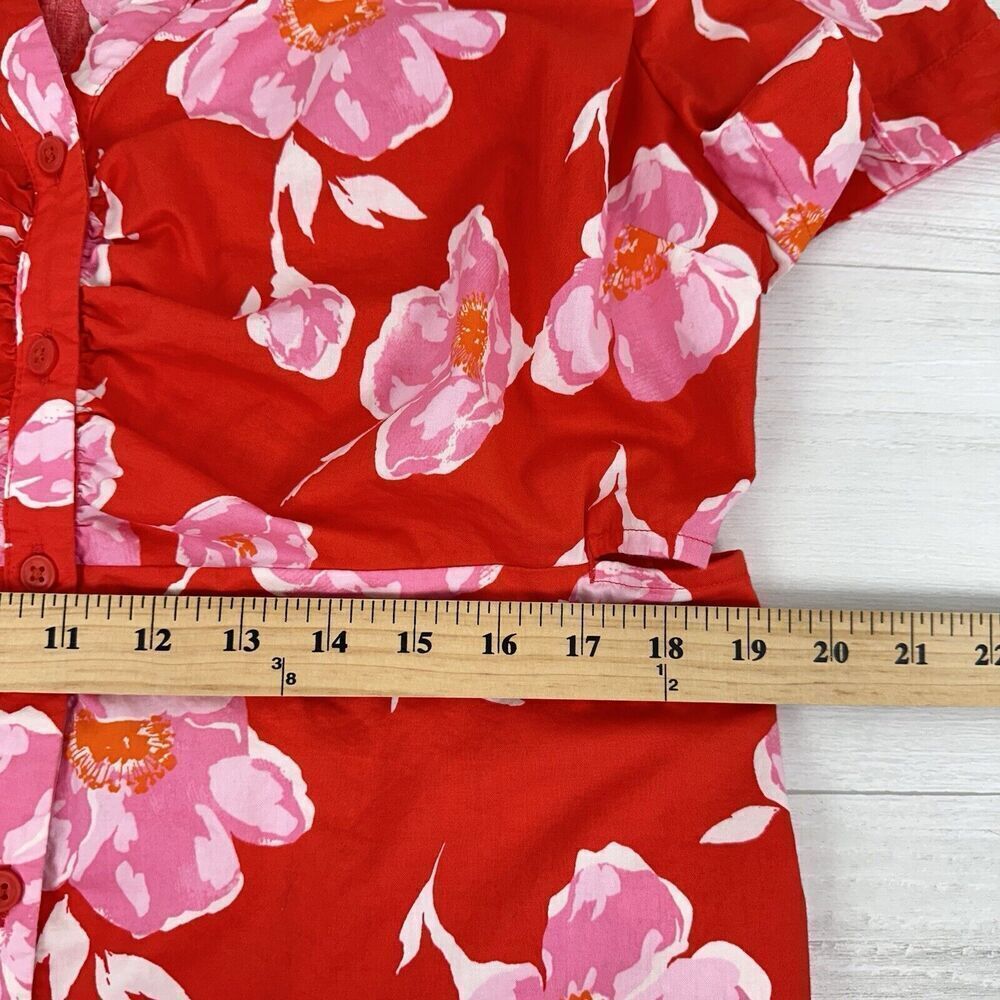 Old Navy Cutout Midi Shirt‎ Dress Women XL Red Floral Short Sleeve Button Collar - Picture 12 of 15